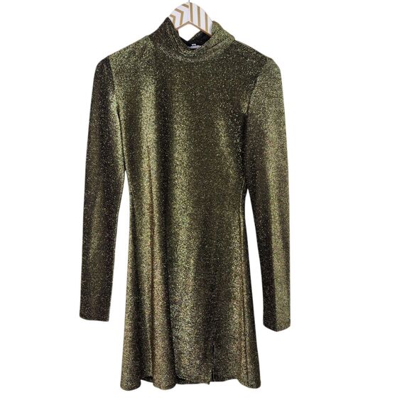 REFORMATION Dress Womens Small‎ Gold Sparkle Hermia Split Hem Dress Long Sleeves - Picture 4 of 10